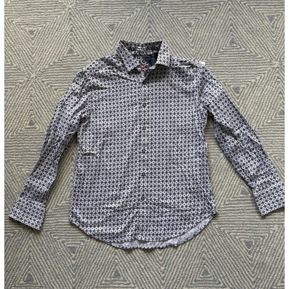 Robert Graham Long Sleeve Button Shirt Flip Cuff - White/Black - Medium‎